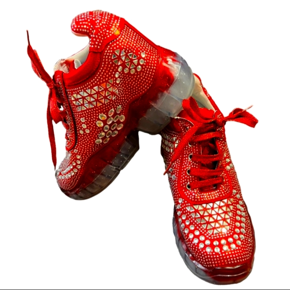Anthony Wang Dolls Kill Banana-01 Rhinestone Platform Chunky Red Sneakers SZ 10